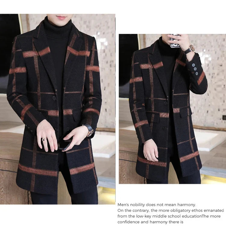 Korean Fashion Woolen Coat Men's Mid-Length Slim-Fit Trench Youth Business Casual 2023 Autumn Winter New Style