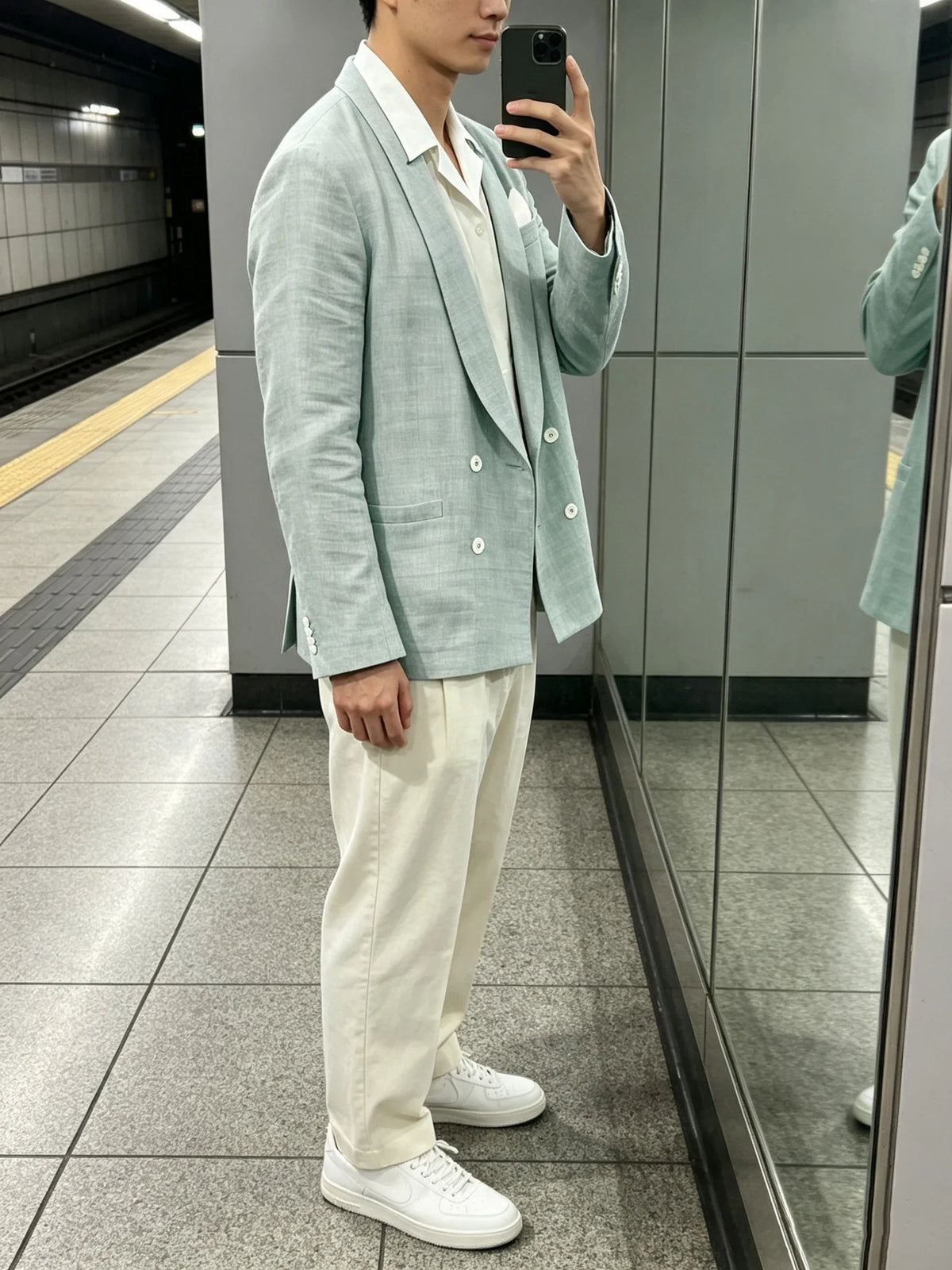 Summer Cotton Linen Blend Men Blazer Double Breasted Casual Suit Jacket Lightweight Soft Elegant Dress Coat For Prom Work Party