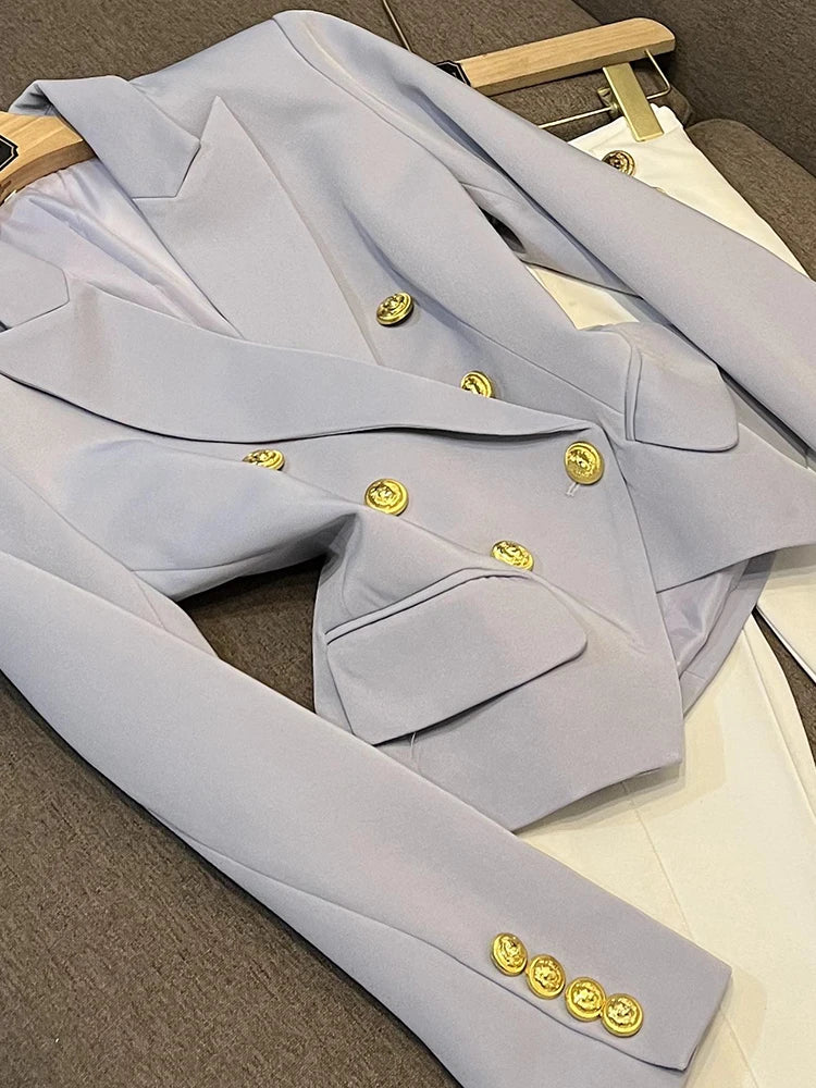 Business Commute Style Women's Long Sleeve Double-Breasted Suit Slim Fit Waist-Cinching Outerwear Fashion D9986