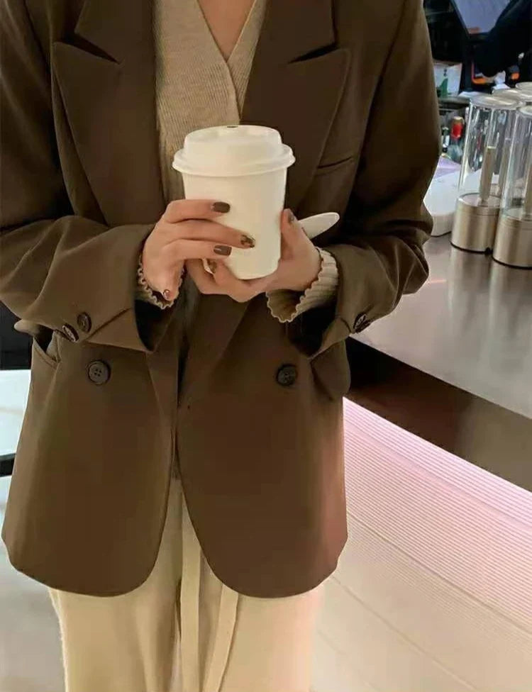 Women's 2025 SS FW Brown Double Breasted Loose Blazer Korean Trendy Casual Workwear Slimming Chic Fashion Internet Hot Jacket