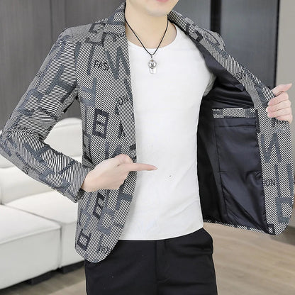 2025 Autumn Suit Jacket Men's Korean Version Casual Slim Fit Handsome Suit Jacket Letter Printing Social Costume Homme 4xl
