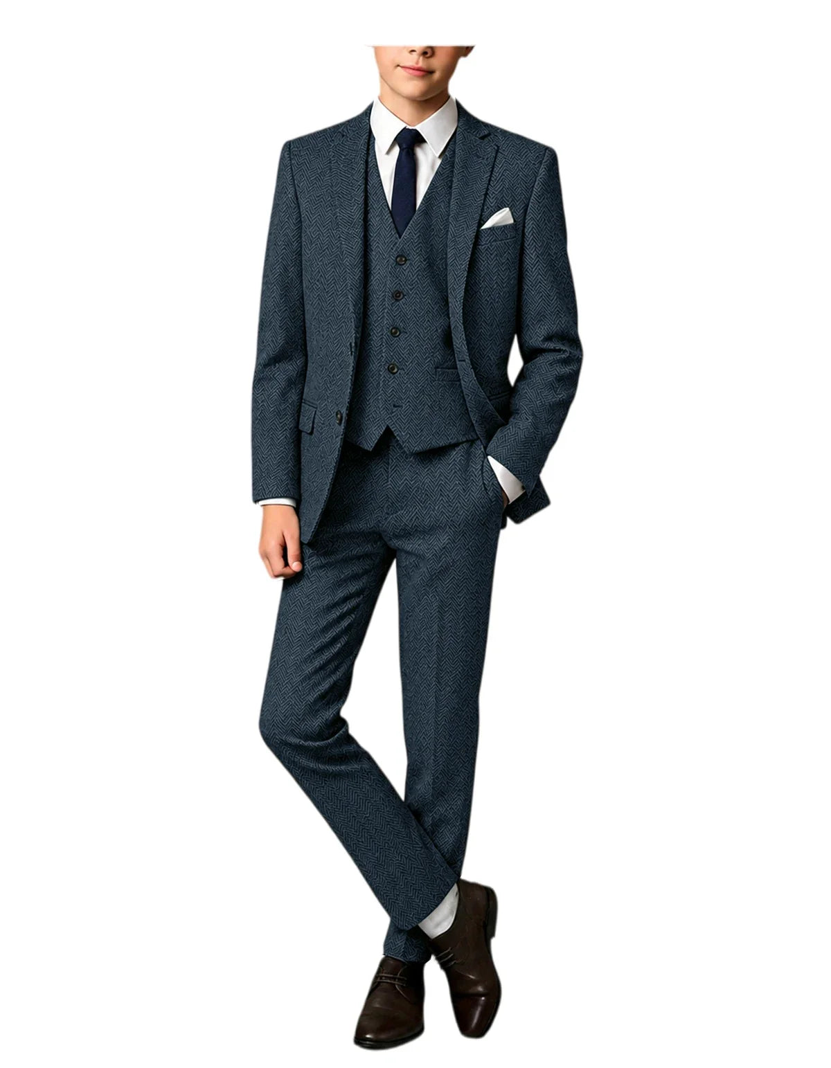 3-Piece Suit Men Herringbone Tweed Slim Fit Blazer Vest Pants Set for Wedding Business Formal