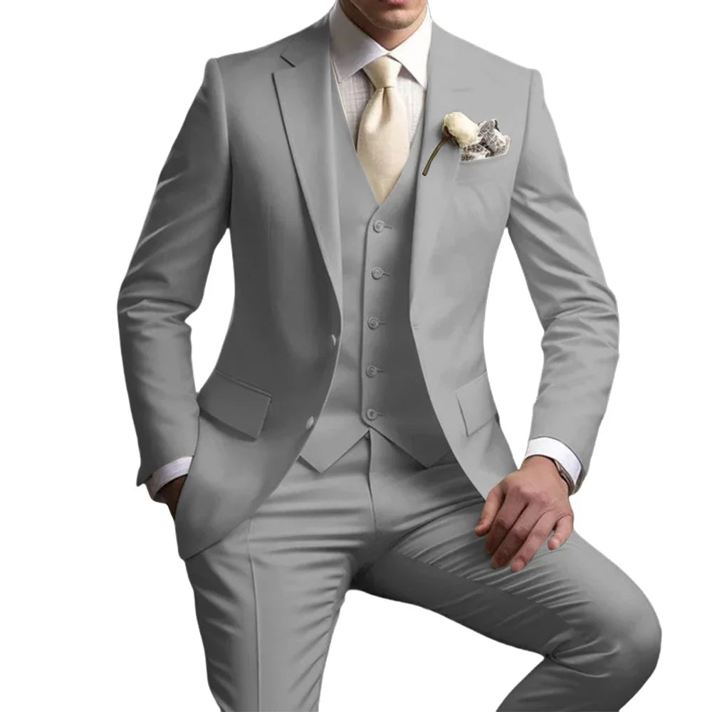 Men's Notched Lapel Suit Set 3 Pieces Wedding Groom Sets Autumn Long Sleeve Tuxedo For Men Banquet Party Outfit Dancing Wear