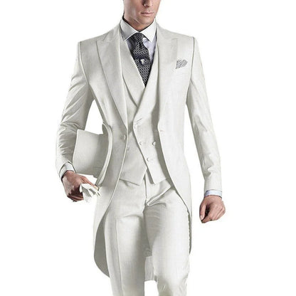 Men's Monochromatic Tuxedo Set Business Smoking Wedding Dress Blazer Jacket Vest Pants 3-Piece Suit for Formal Occasions