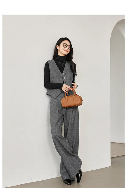 Dark Gray Wool Blend Blazer 2026 Autumn Winter New Fashion Office Lady Elegant Coat Casual Loose-fit Female Jackets M9353