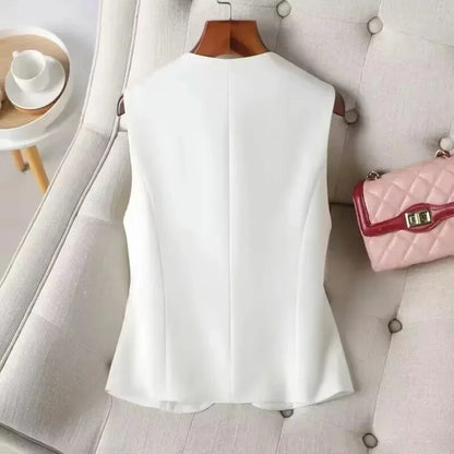 Women Vest Jacket 2026New Fashion Single Button Sleeveless Blazer Vest Coat Korean Slim Short Femme Waistcoat Tops Chaleco Mujer