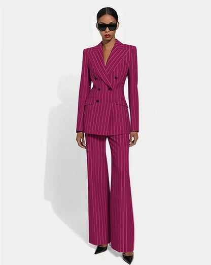 Black Stripe Double Breasted Women Blazer Sets Fashion Slim Pants Suits Custom Made Clothing