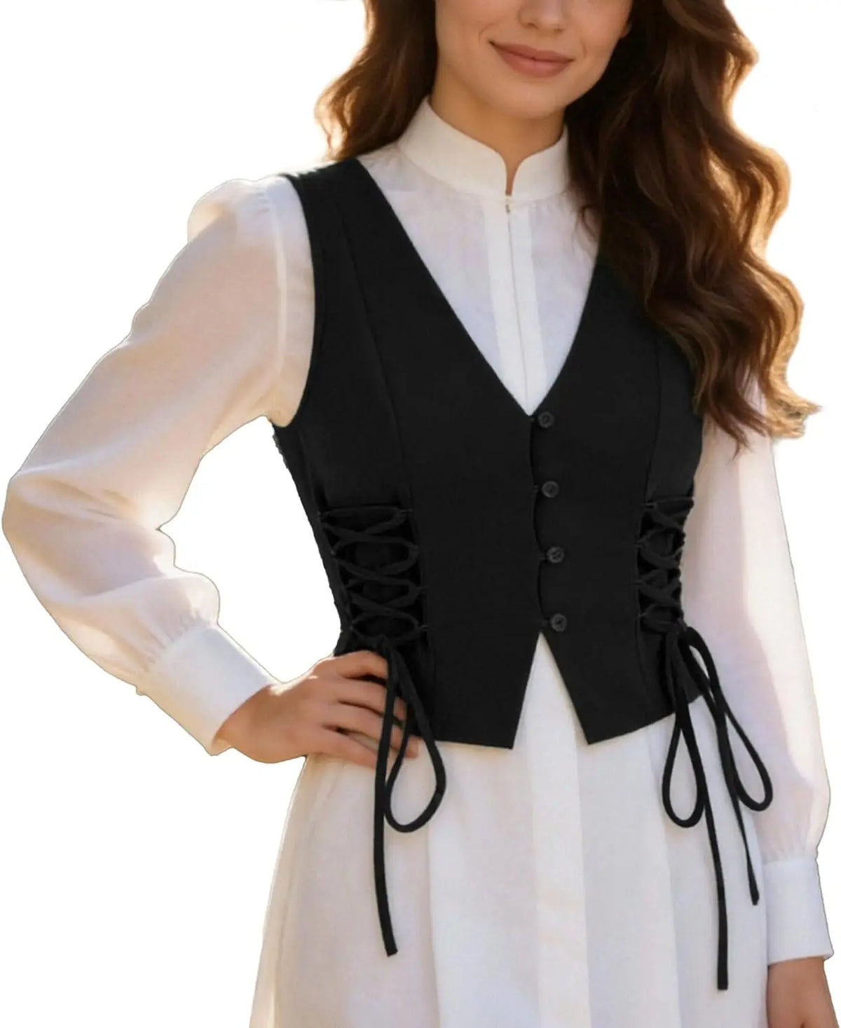 Women Vest Steampunk V-Neck Sleeveless Cropped Vest Vintage Casual Top Fitted Jacket Waistcoat