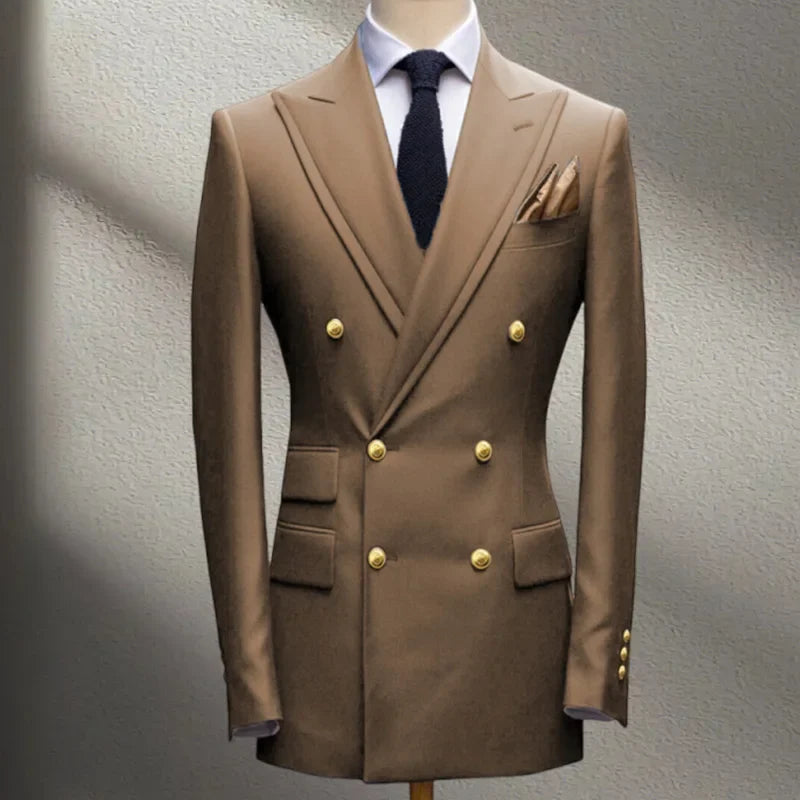 Blue Men's Suit Jacket Slimming Fashion Blazer Double Row Metal Buckle Men's Top Coat for Business Banquet Wedding