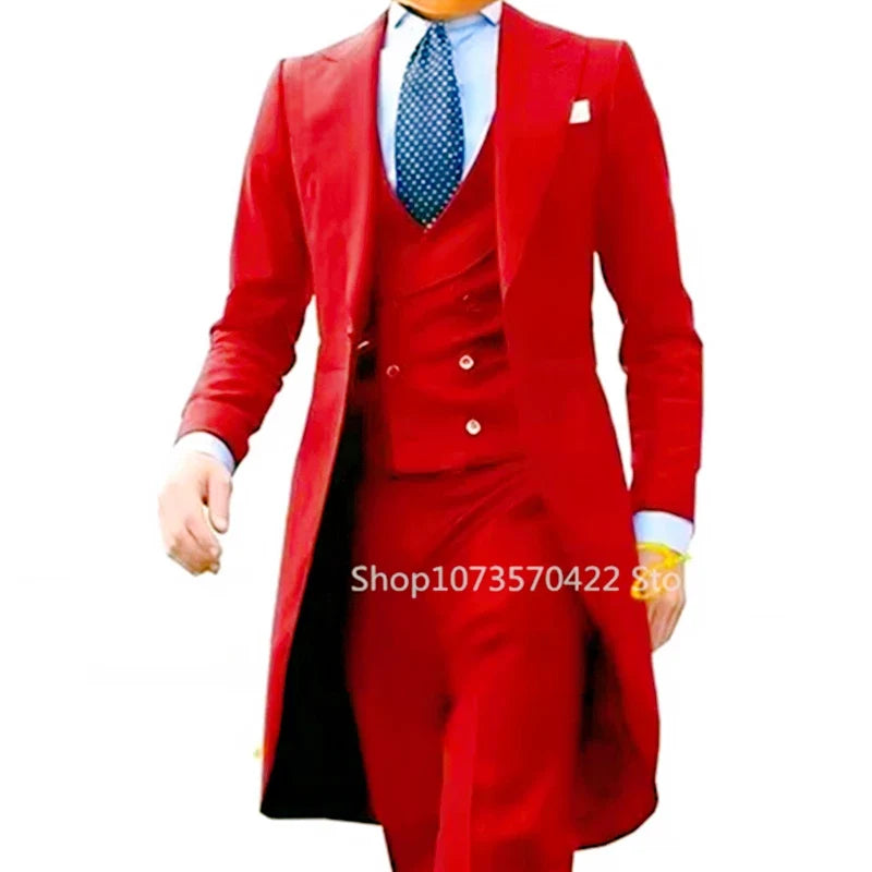 Costume queue de pie pour homme, costume de cérémonie, veste à revers pointus, gilet et pantalon pour fête, mariage, danse, performance de magie.