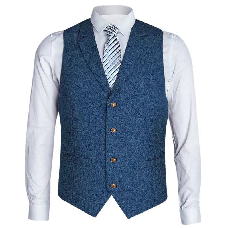 Men's Vest Herringbone Single Button with Lapel Waistcoat for Wedding Business Formal Wear