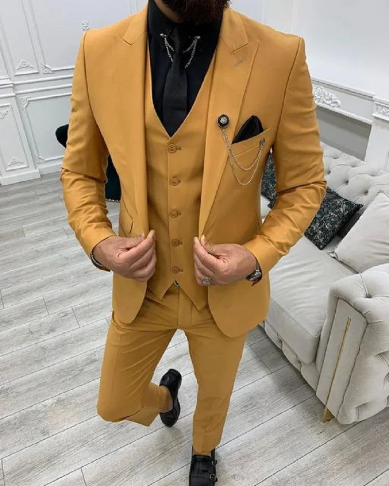 Slim Fit Men's Suits Costume Homme Wedding Tuxedo Prom Terno Masculino Blazer Groom Wear 3 Pieces Jacket+Pant+Vest