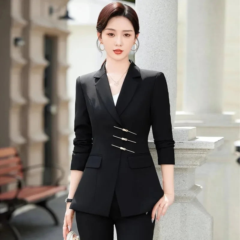 2025 Fashion White Red Black Blazer Jacket And Pant Suit Trousers Women Female Office Ladies Work Wear Formal 2 Piece Set
