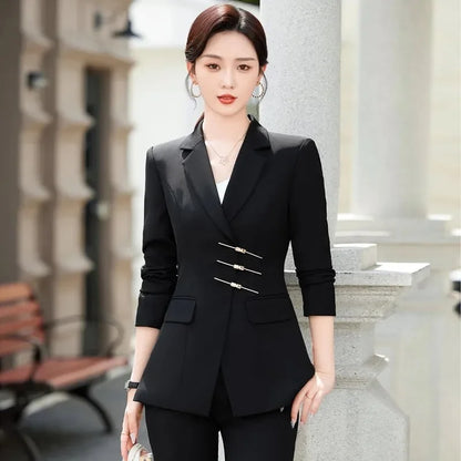 2025 Fashion White Red Black Blazer Jacket And Pant Suit Trousers Women Female Office Ladies Work Wear Formal 2 Piece Set