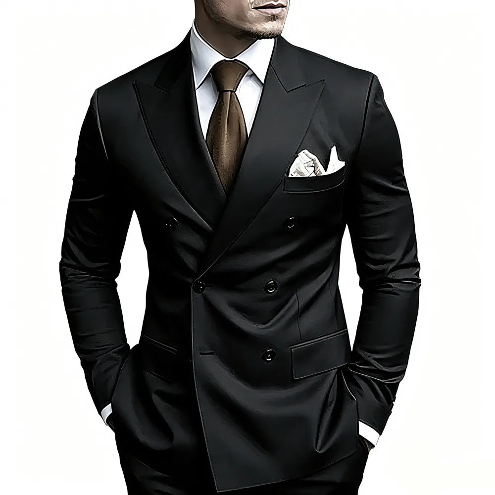 High Quality Brown Men Suits Double Breasted Bespoke Wedding Suit Peaked Lapel Formal Blazer Slim Fit  Groom Dress