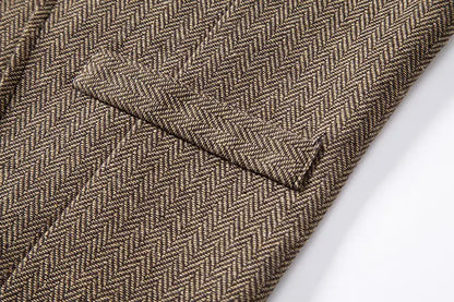 Men's Triple-Breasted Herringbone Tweed Vest – Retro Fake Two-Piece Waistcoat for Weddings & Smart-Casual Occasions