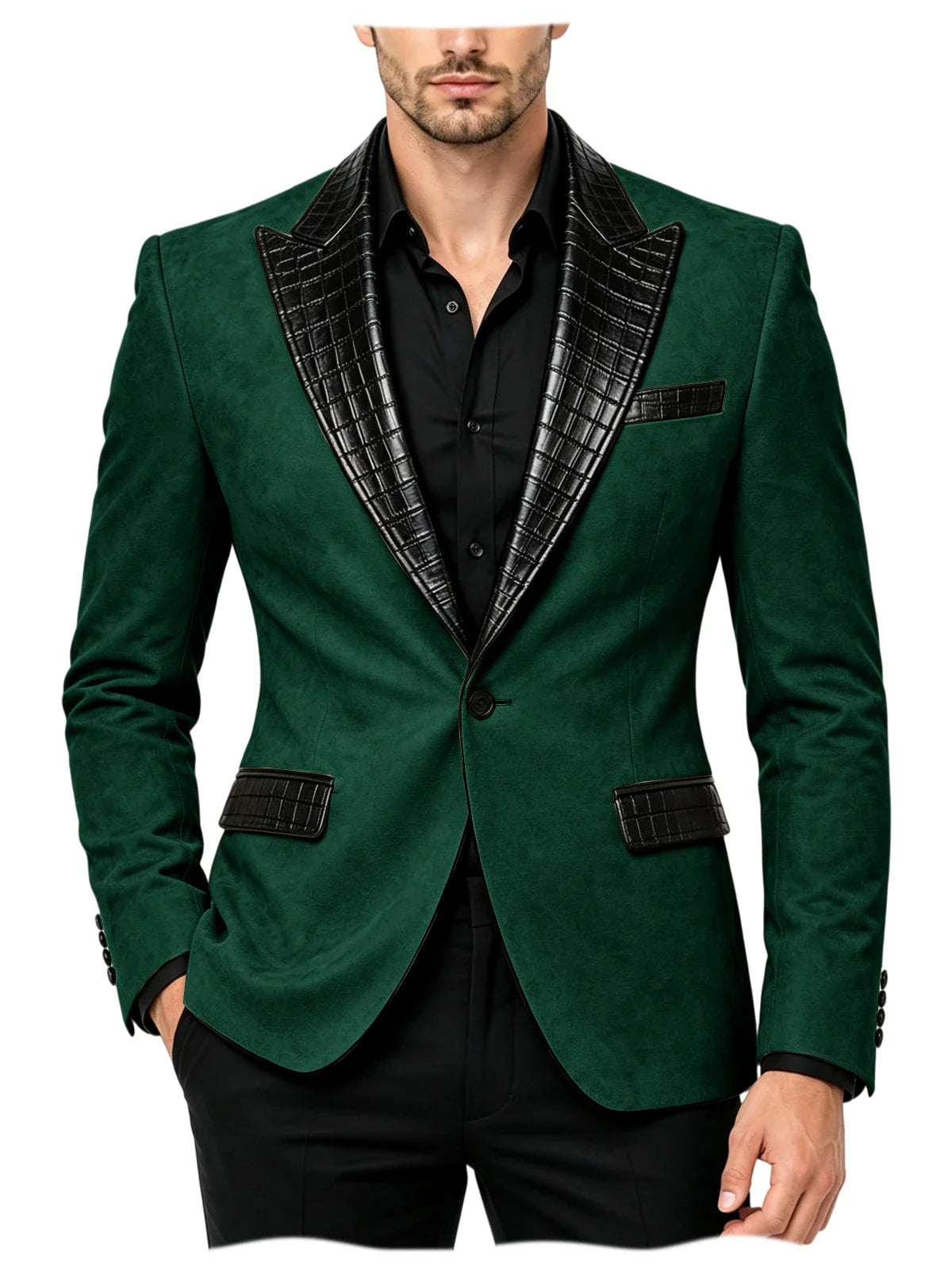 Men's Suede Slim Fit Blazer Jacket Crocodile Pattern Lapel Design Suit Coat Formal Business Prom Wedding Party Tuxedo Outerwear