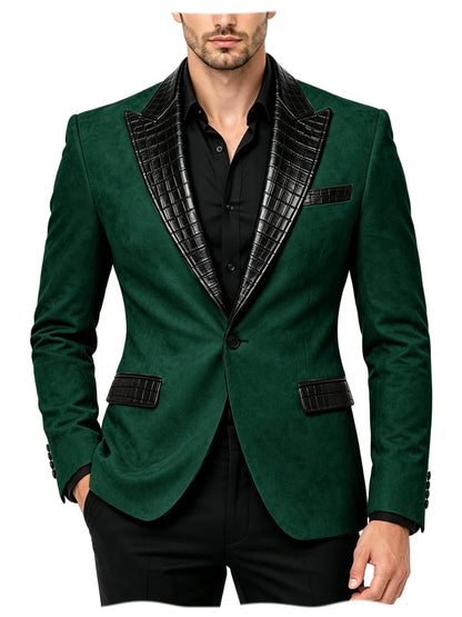 Men's Suede Slim Fit Blazer Jacket Crocodile Pattern Lapel Design Suit Coat Formal Business Prom Wedding Party Tuxedo Outerwear