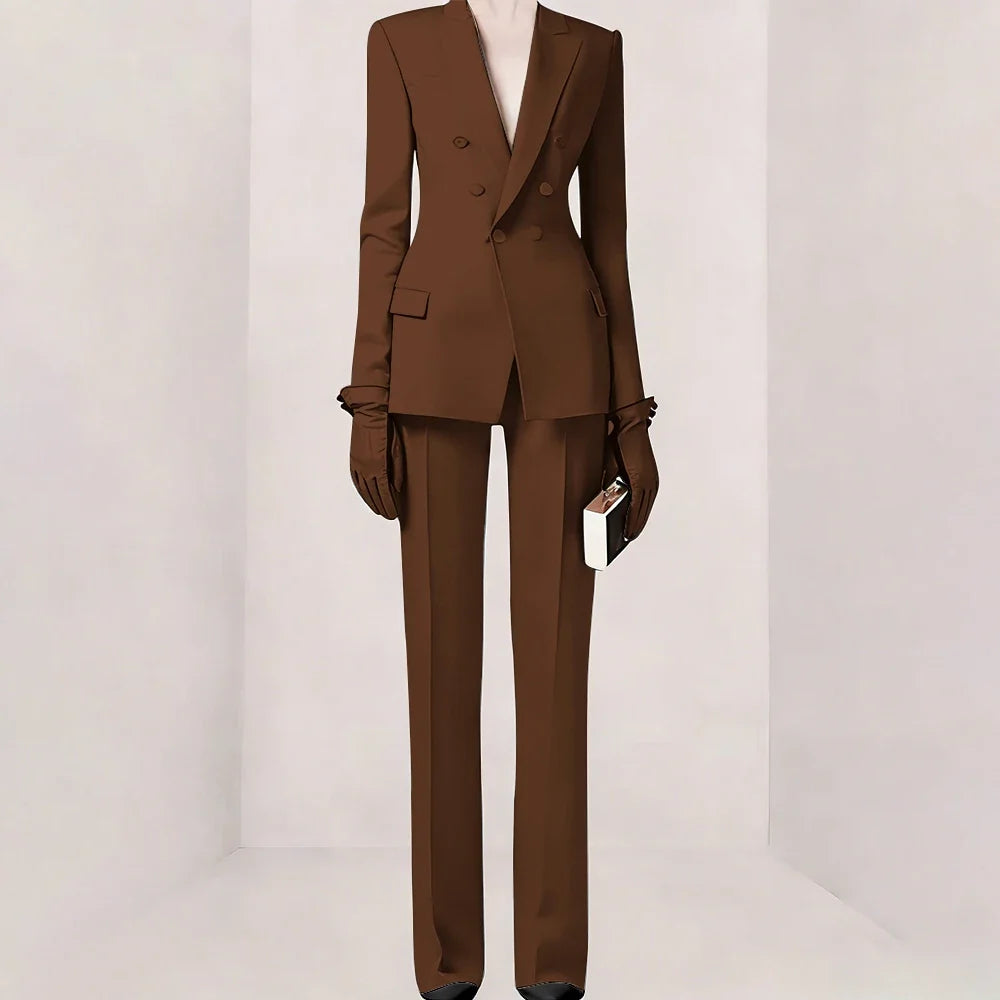 Purple Women Suit Double-breasted Peaked Lapel Two Pieces(Jacket+Pants) Modern Fashion Slim Business Office Lady Set Custom