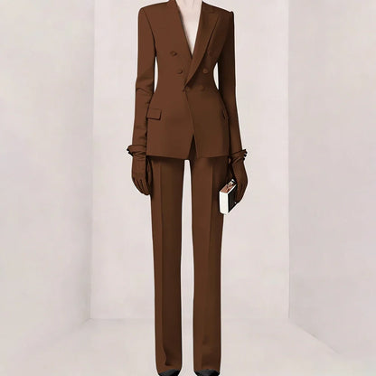 Purple Women Suit Double-breasted Peaked Lapel Two Pieces(Jacket+Pants) Modern Fashion Slim Business Office Lady Set Custom
