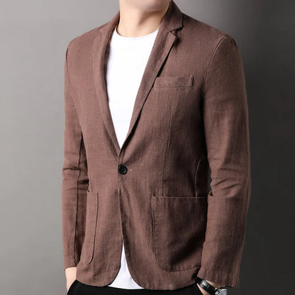 Spring and Summer New High Quality Men's Linen Suit Fashion Handsome Slim-fit All-in-one Trend Men's Coat 70% Ramie 30% Cotton