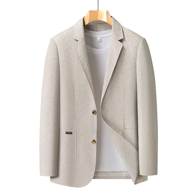 Men's Premium Thin Blazer Spring Summer Solid Color Breathable Cotton Linen Blend Business Casual Jacket Minimalist Office Urban