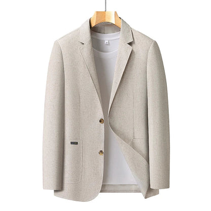 Men's Premium Thin Blazer Spring Summer Solid Color Breathable Cotton Linen Blend Business Casual Jacket Minimalist Office Urban