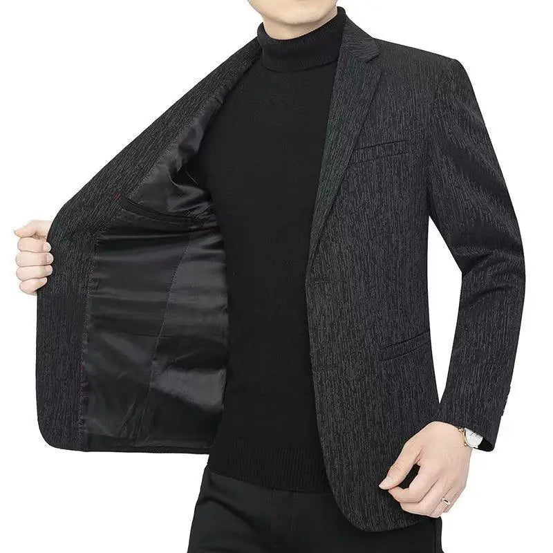 Men's Smart Casual Blazer Single Breasted Spring Autumn Jacket Black Dark Blue