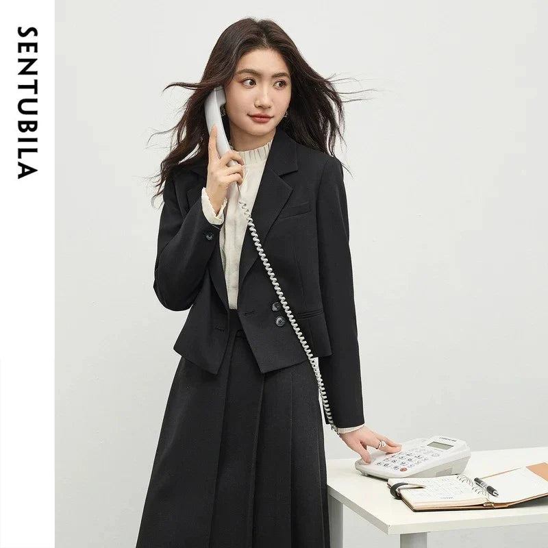 Women's Linen Commuter Blazer 2026 Spring Autumn New Cropped Jacket Minimalist Elegant Outerwear for Ladeis 161XC6215