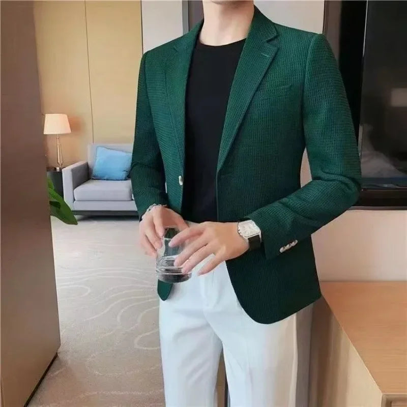 Men's Single Breasted Blazer – Korean Style Suit Jacket for Business & Smart Casual
