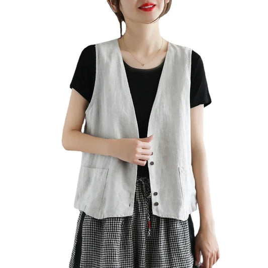 Women Vest 2025 New Ladies Summer Loose Waistcoat Tie V-Neck Single Breasted Short Blazer Casual Tops Outerwear Female