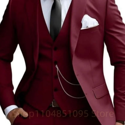 Elegant Mint Green 3 Piece Men's Suit Groom Tuxedos Business Suits Slim Fit Notch Lapel Blazer Vest Pants for Wedding Party Prom