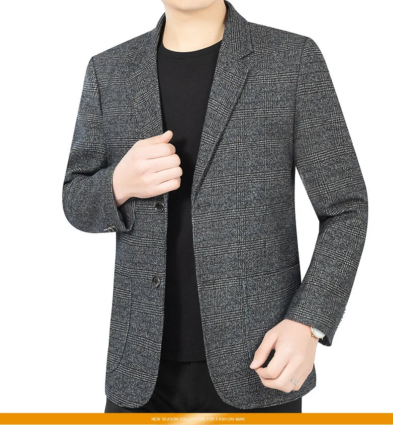 Blazer Men's Fashionable High-end Business-oriented Outdoor Gentleman's Trendy Checked Casual Wear for Hosting Weddings Blazer