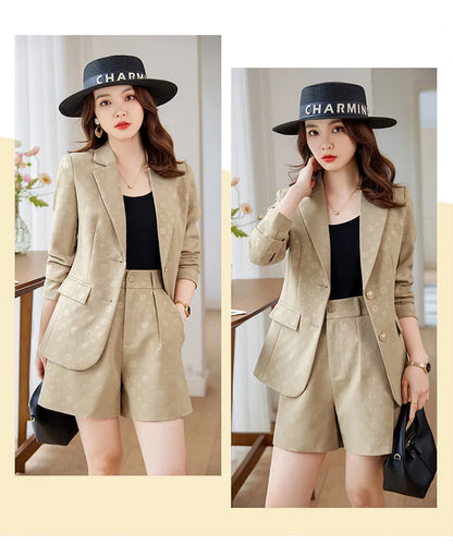 Fashion Temperament Professional Suits Women 2024 Spring Summer New Formal Long Sleeve Blazer And Pants&Shorts Sets Work Wear