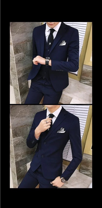 Men's 3-Piece Slim Fit Suit – Business & Wedding Formal Set with Blazer, Vest & Pants