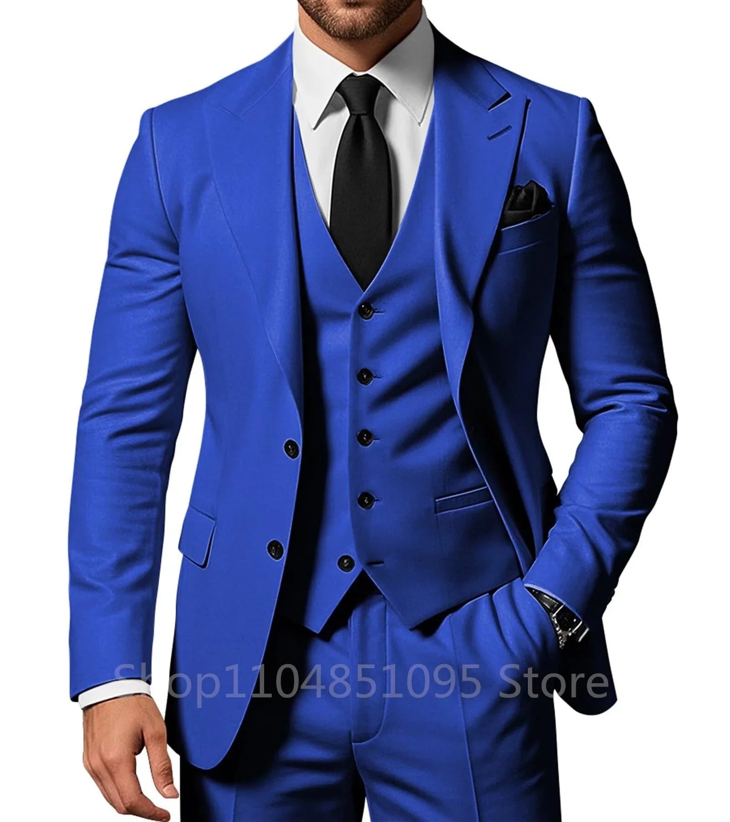 Costume de Mariage Homme Formel Solide - Marié, Garçon d'Honneur, Fête, Bal, Affaires, Bureau - Ensemble 3 Pièces : Blazer, Gilet, Pantalon