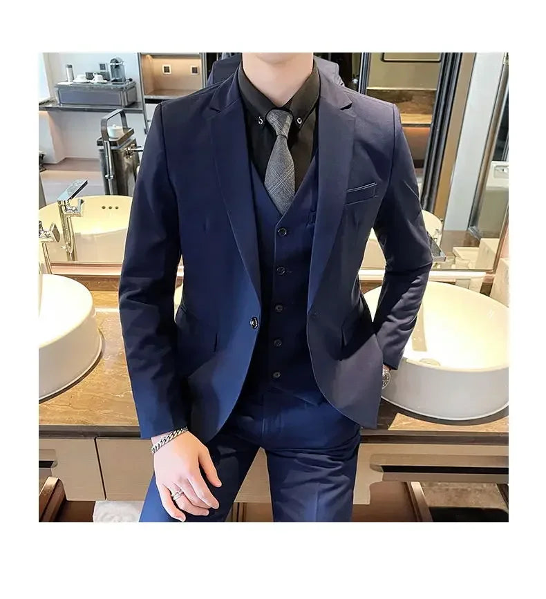 Suit (Blazer + Vest + Pants) Men's Smart Casual Business Formal Korean Style Banquet Suit