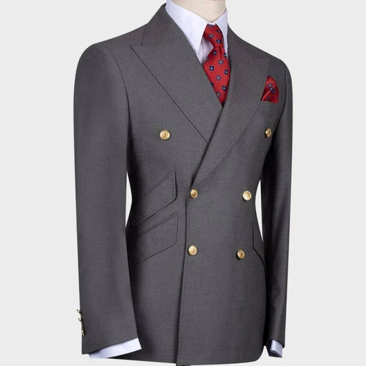 Men Suit 2 Pieces Dark Gray Double Button With Lapel For Wedding Banquet  Casual Business Official Work Set Jacket With Pants