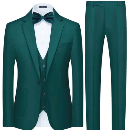 Emerald Green Slim Fit Men 3 Piece Suit Set, Premium Fashion Formal Wedding Party Outfit with Jacket Vest Pants