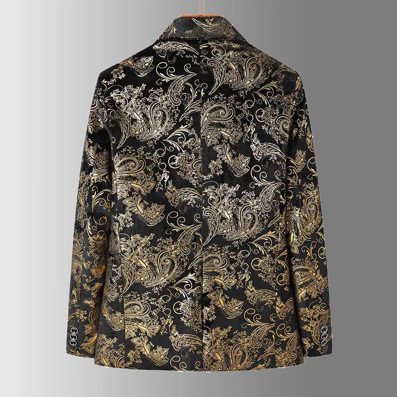 Men's Slim Fit Blazer Jacquard Bronzing Print Wedding Party Evening Jacket