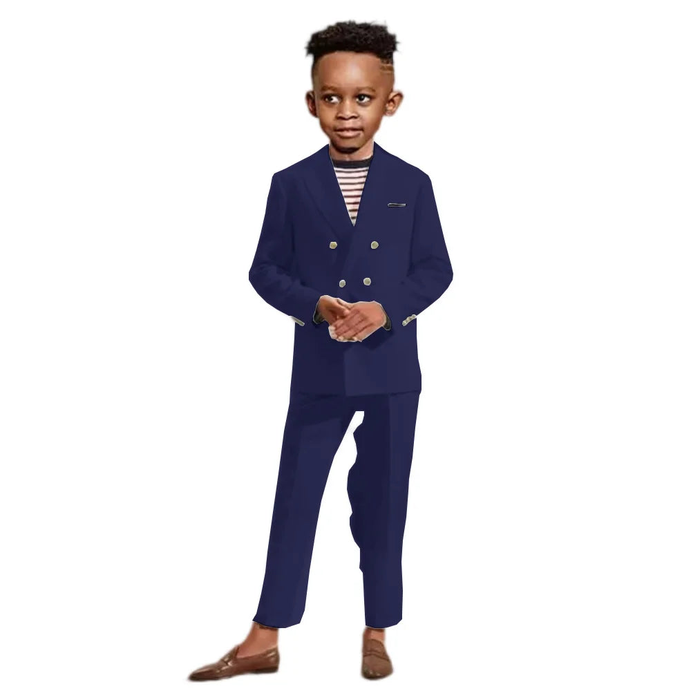 Double Breasted Kids Formal Suit Set 2 Pieces Jacket Pants Handsome Boys Solid Suits Wedding Guest Outfit Performance Tuxedo