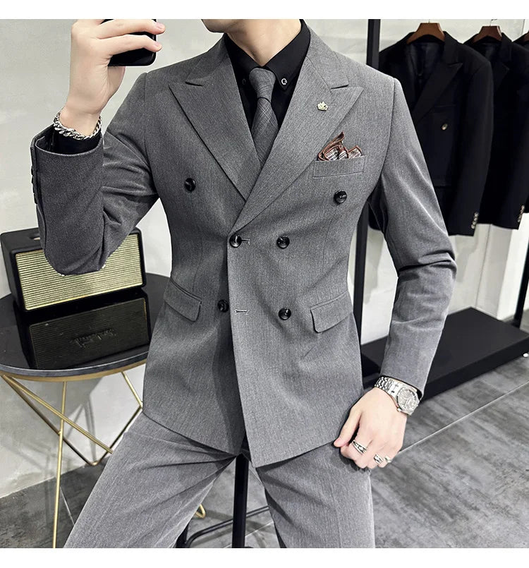Men's Double-Breasted 2-Piece Suit – Slim Fit, Formal Business & Wedding