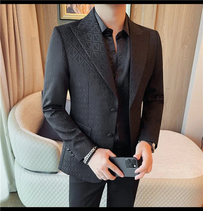 Brand Fashion Printed Blazer Jacket Men Autumn Winter Casual Suit Jackets Slim Fit Business Wedding Groom Dress Suit Handsome