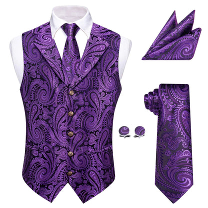 Men's Vest 4-Piece Matching Set with Paisley Lapel for Prom and Banquet Occasions
