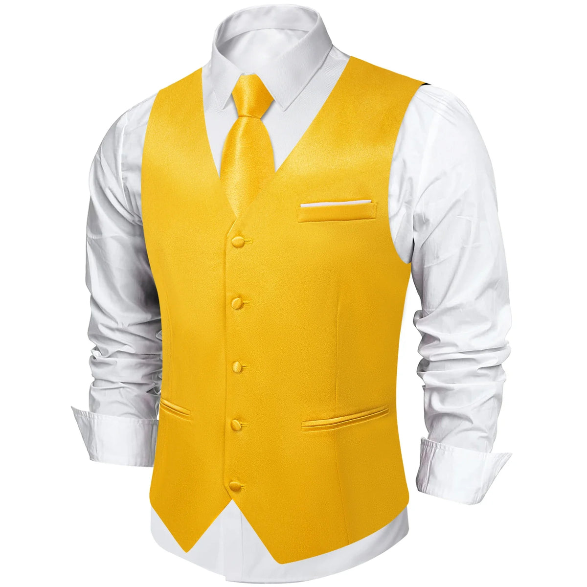 Men's Satin Suit Vest Set with Tie Handkerchief and Cufflinks for Wedding and Prom