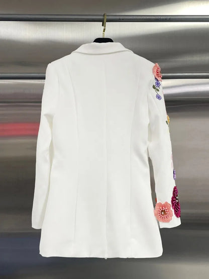 Elegant Women New Autumn Embroidery Floral Blazer Jacket Loose Fit Single Button Work Suit Coat Outwear Fashion Office Ladies