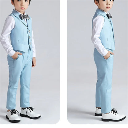 Solid 2-Piece Vest Trousers Set for Kids, Wedding Ring Bear Suit Set, Chidren Formal Dress Wear 90-170cm Boys Sets