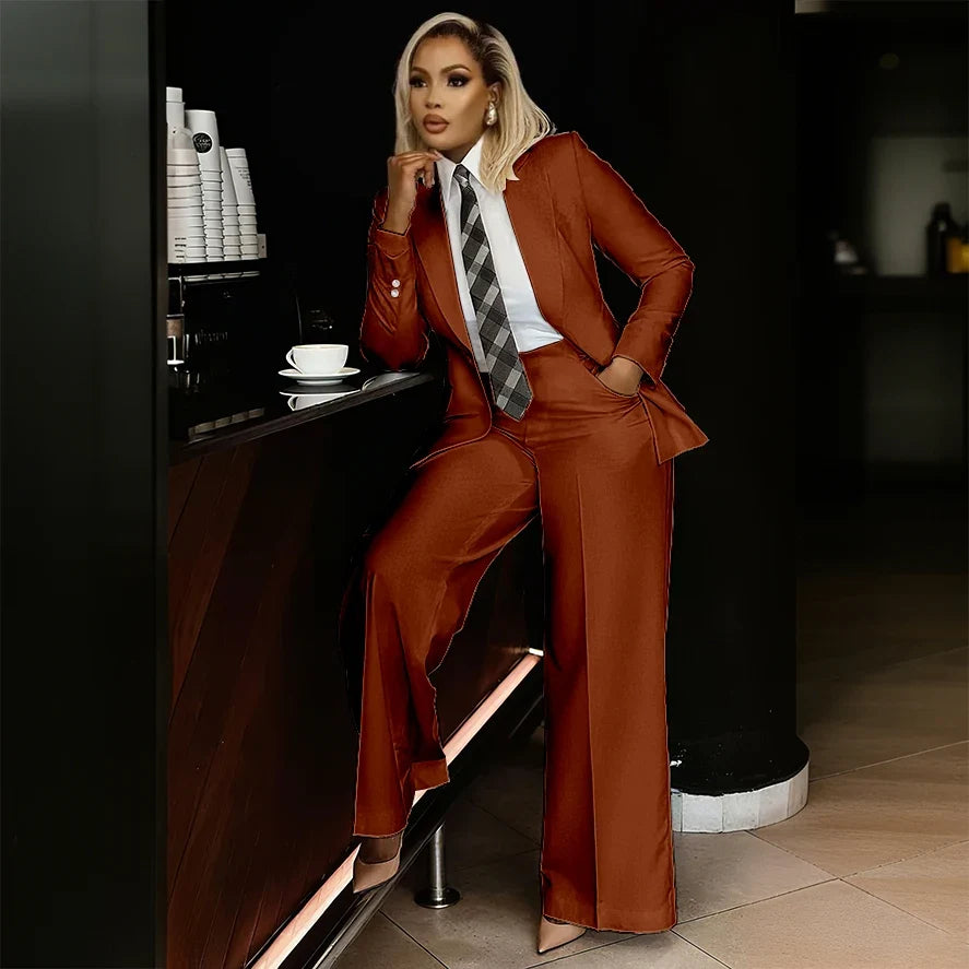 White Women's Suits Modern Formal Fashion Single-breasted Peak Lapel Two Pieces (Jacket+Pants) Office Lady Simple Set