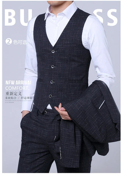 Men's Slim Fit Plaid Suit – 3-Piece & 2-Piece Formal Tuxedo for Wedding, Business & Social Events