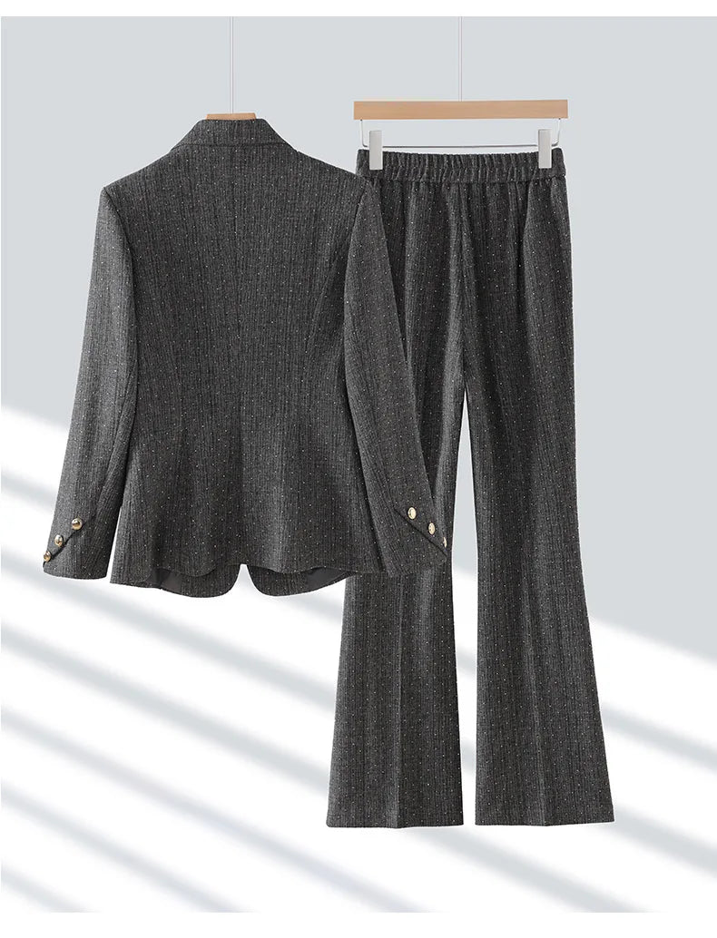 Fashion Women Suits 2024 New Autumn Winter Temprament Business Formal Slim Blazer And Flare Pants Office Ladies Work Wear